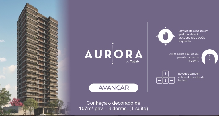 tour virtual do decorado de 107 m² com 3 dormitórios do aurora