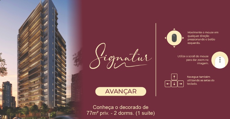 tour virtual do decorado de 77 m² com 2 dormitórios do signatur