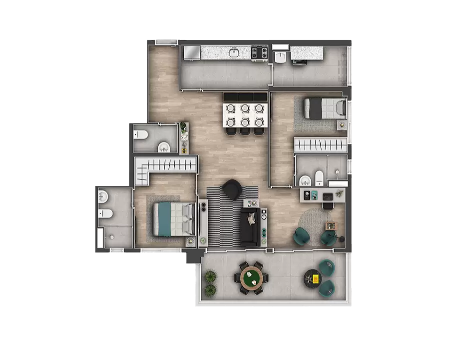 planta do apartamento a venda de 107 m² - 2 suites